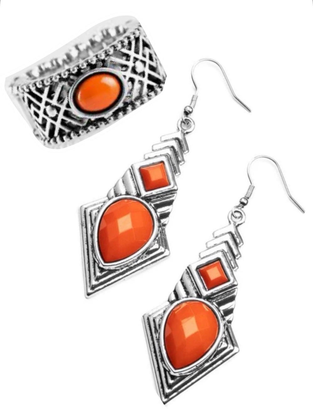 Bold Orange Earrings &ring set